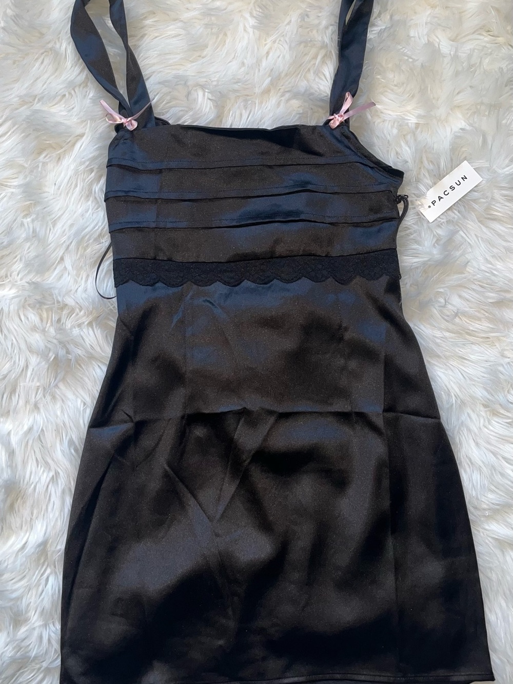 PacSun Black Satin Mini Dress with Ribbon Straps